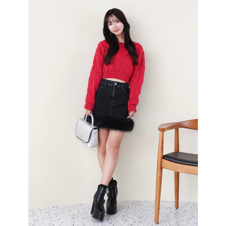 ヘムフェイクファーデニムミニスカート[品番：MKSW0061278]｜EATME