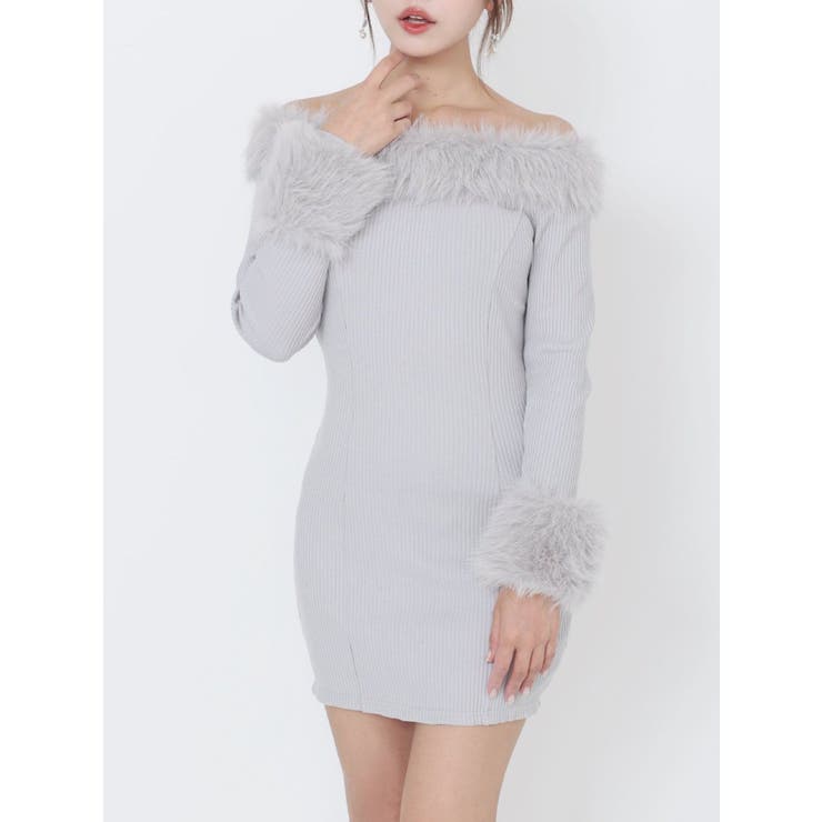 フェイクファーオフショルミニワンピース[品番：MKSW0066397]｜EATME