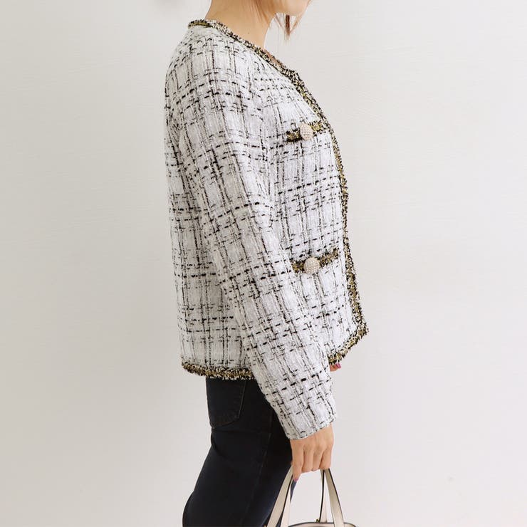 ツイード風 ジャケット レディース韓国風[品番：II000007843