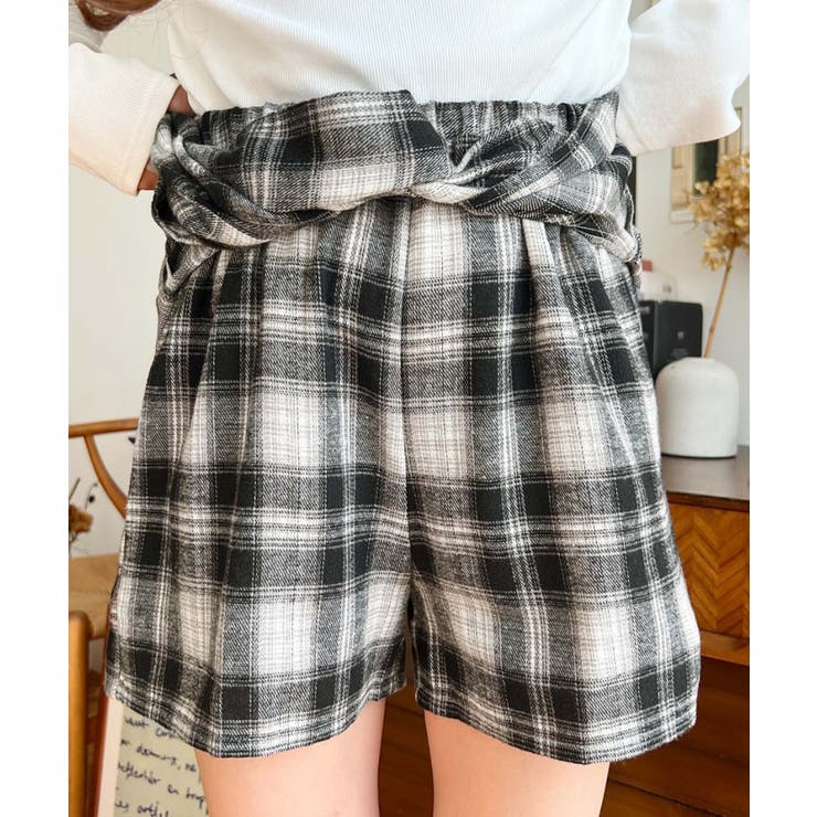 ラップスカート風チェック柄ショートパンツ[品番：ERMW0004101