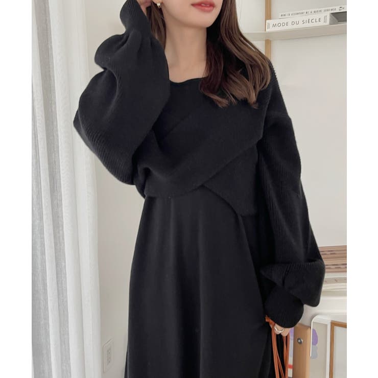 アンサンブル クロスニット ノースリーブ ワンピース[品番