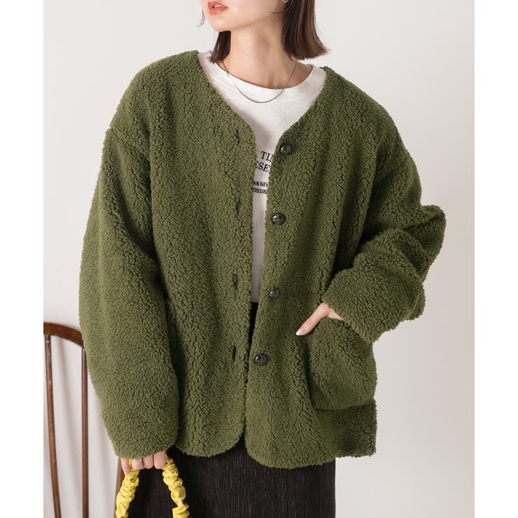 ノーカラー ボアジャケット[品番：ADEW0004208]｜ad thie（アドティエ