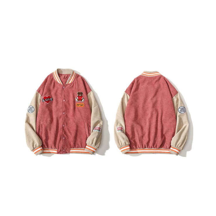 HOOK】 アメカジ配色クマワッペンスタジャンジャケット ブルゾン[品番