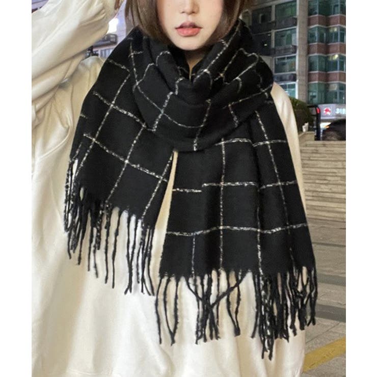 チェック柄フリンジマフラー【AW】[品番：XT000011885]｜aimoha