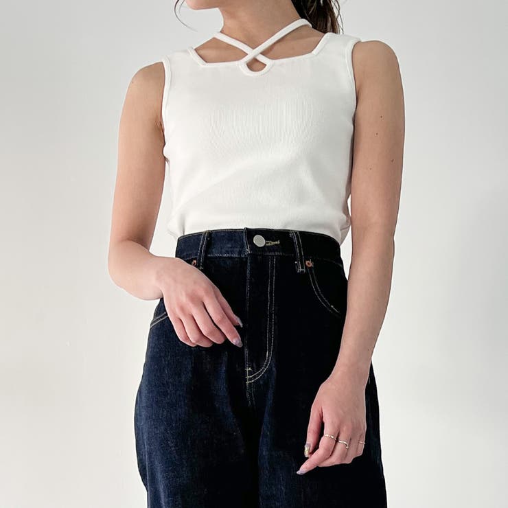 クロスネックリブタンクトップ[品番：AMTW0008995]｜JUNOAH（ジュノア