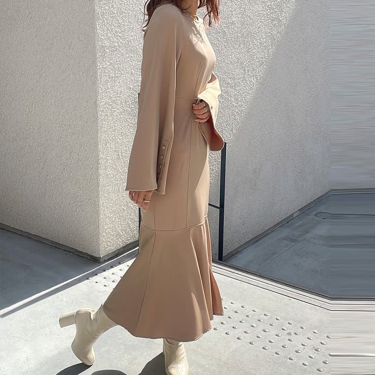 ベルスリーブスリットマーメイドワンピース[品番：AMTW0003286