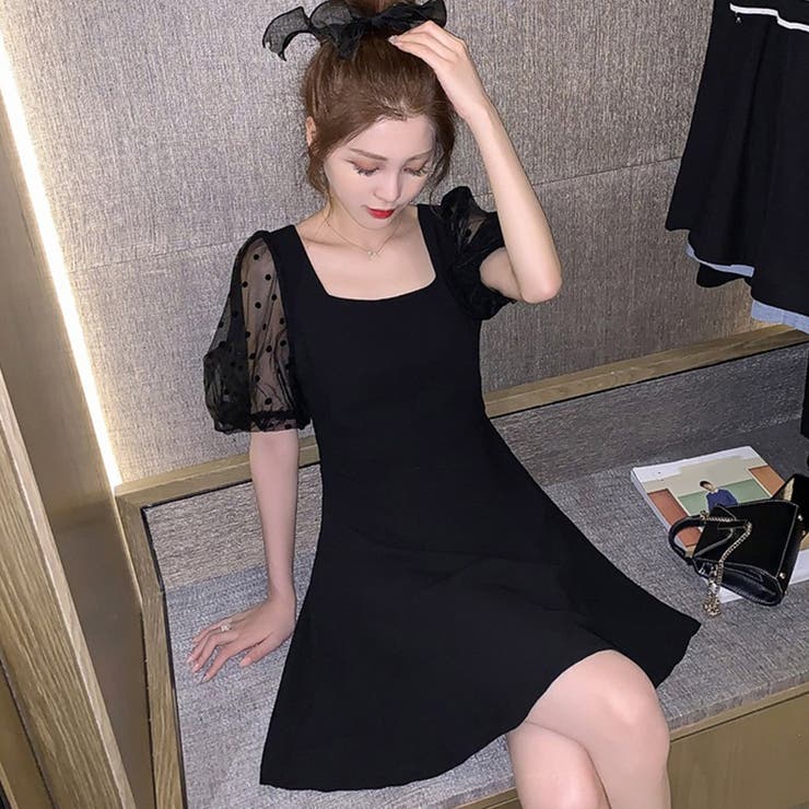 ミニワンピース レディース シースルー袖[品番：AGCW0002250