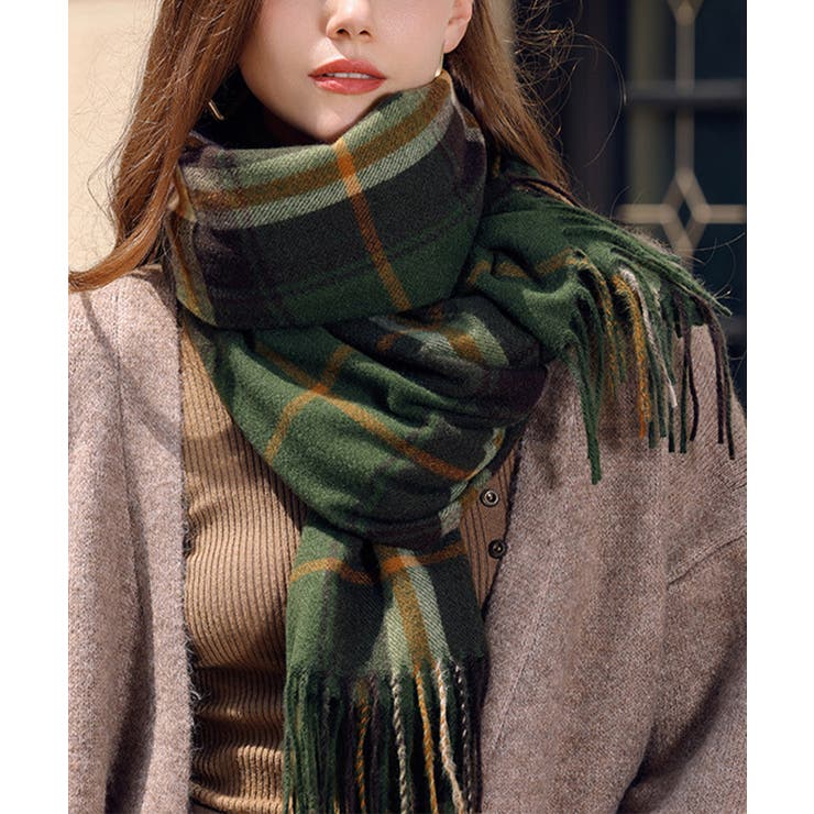 フリンジマフラー チェック柄 韓国風秋冬[品番：AGCW0005213