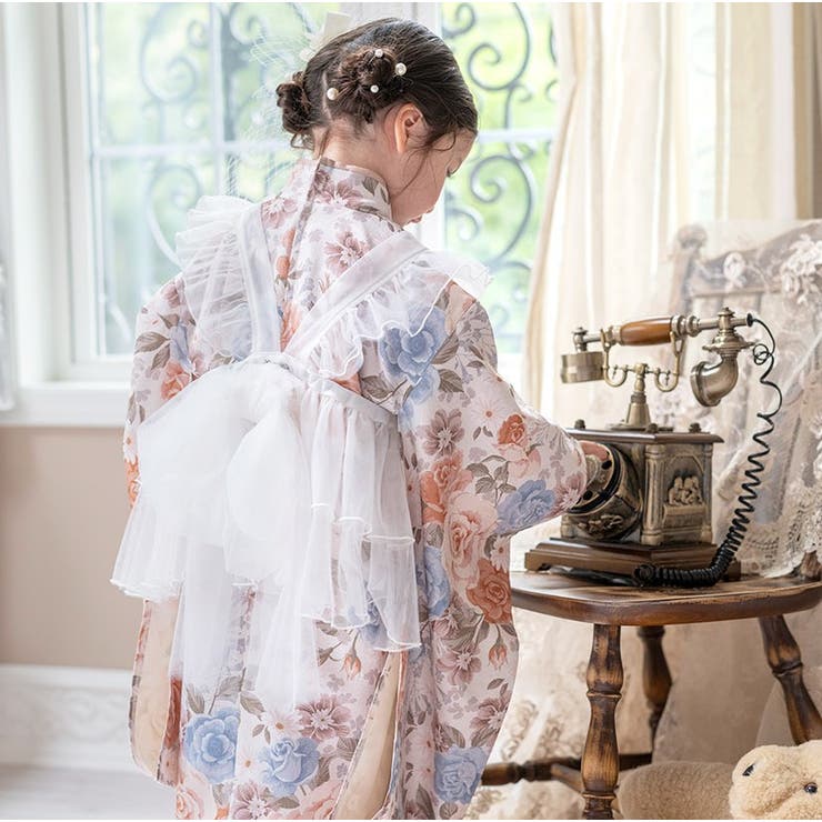 チュールフリルエプロン+着物ワンピースセット 七五三 753[品番