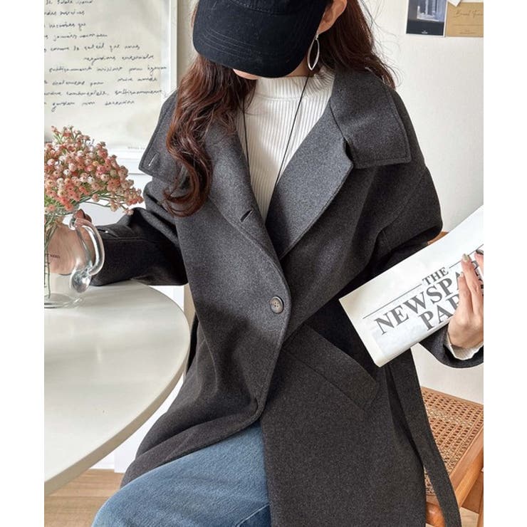 ロング丈が気分♪ニットモッサスタンドカラーロングコート[品番