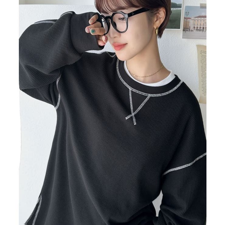 JaVaジャバ 別注》シンプルなのに格上げ。2way配色ワッフルロンTee