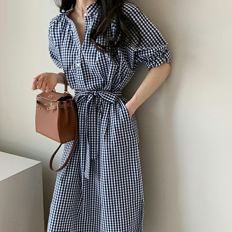 シャツワンピース ギンガムチェック ワンピース[品番：COCW0003119
