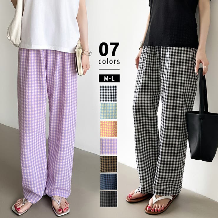 ギンガムチェックパンツ ルームウェア リラックスパンツ[品番