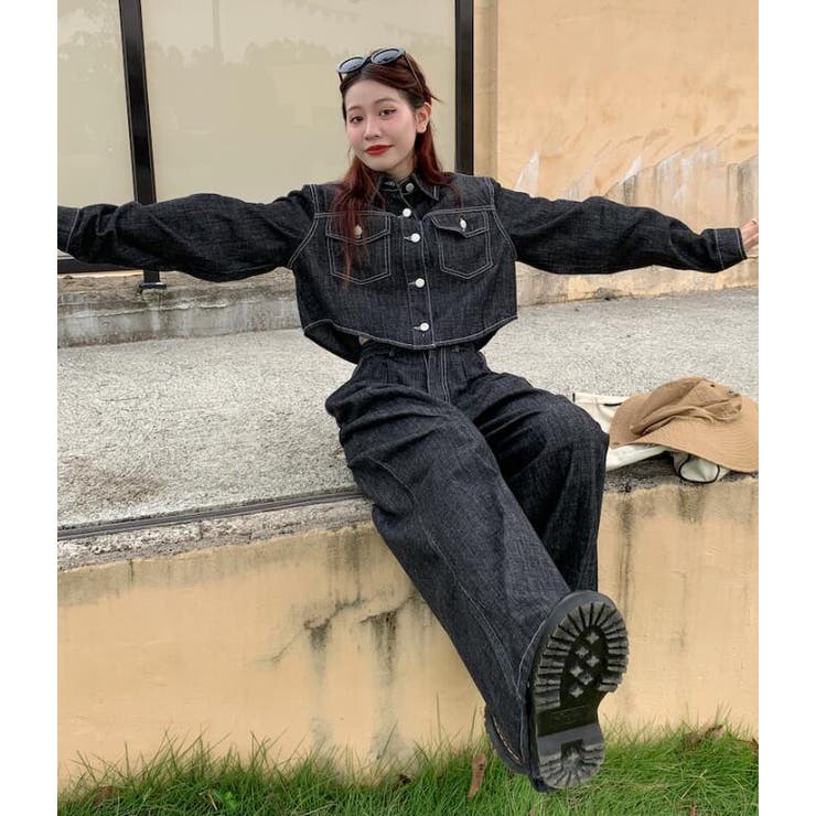 セットアップ デニムジャケット&ワイドパンツ【韓国ファッション