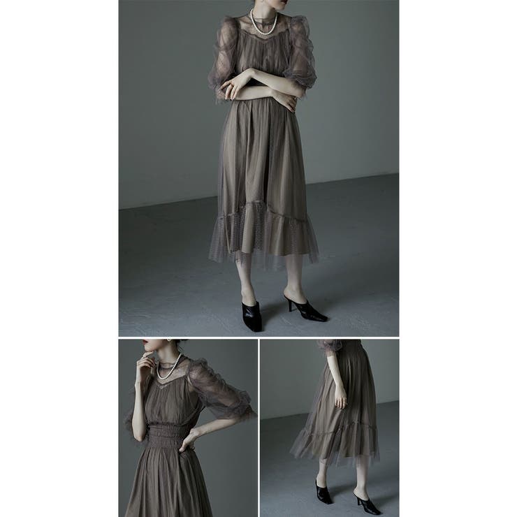 etoll エトル ドットチュールレイヤードドレス[品番：FT000007217