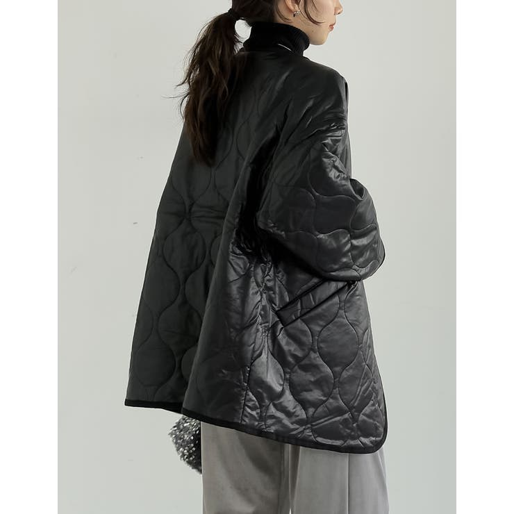 低身長サイズ有]フェイクレザーキルティングジャケット[品番