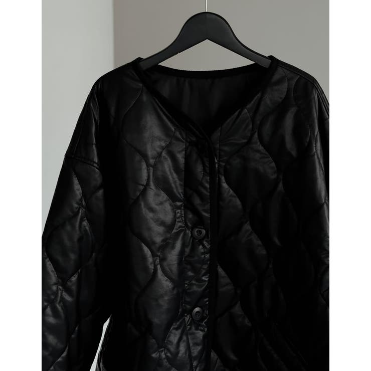 低身長サイズ有]フェイクレザーキルティングジャケット[品番