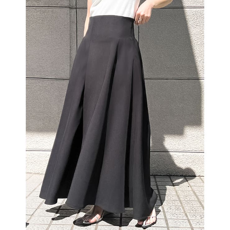 低身長サイズ有]ソフトツイルコルセット風ハイウエストフレアスカート