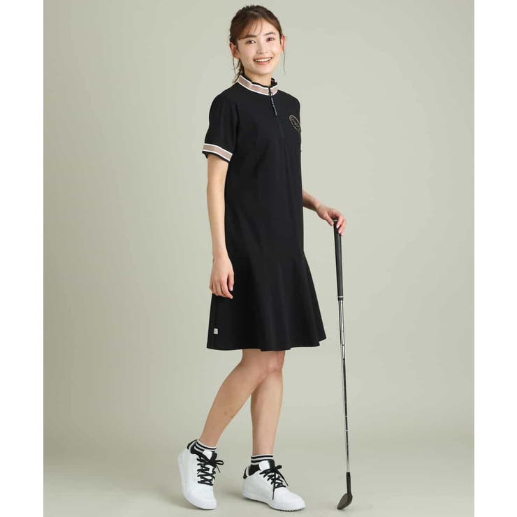 レディースゴルフウエア ハーフZIPモックネックワンピース[品番