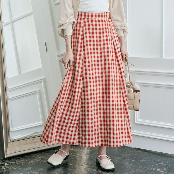 ギンガムチェックフレアスカート 2サイズ ボトムス[品番：IK000006787