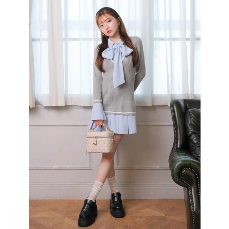 シャツドッキングプリーツワンピース[品番：LINW0002691]｜LIPSERVICE