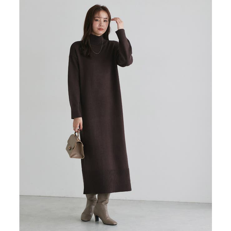 Kitamura カシミヤ100% 襟付きニットワンピース 牛革ボタン Aライン