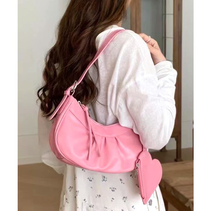 2WAYフェイクレザーショルダーバッグ ハンドバッグ チャーム付きバッグ