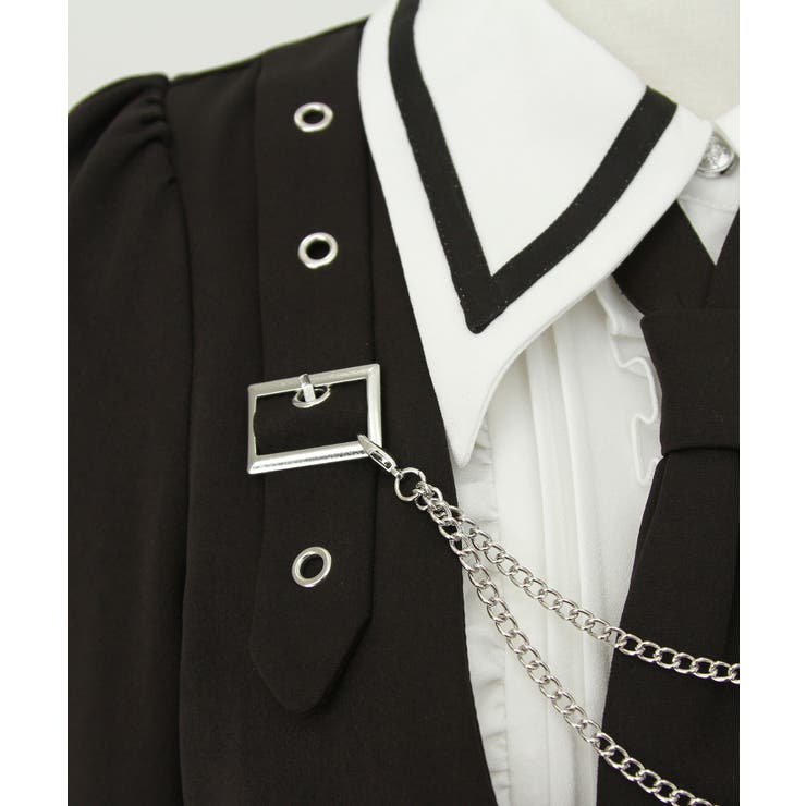 ジャケット風チェーンネクタイベルトプリーツワンピース 量産型 地雷系