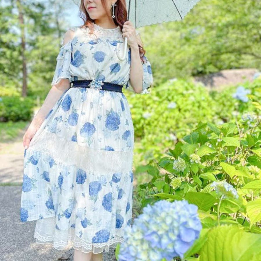 紫陽花柄ロングワンピース[品番：IGAW0001932]｜axes femme