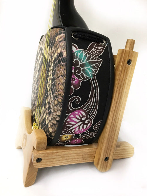 沖縄三線ティーガー（胴巻）左御紋刺繍入・紅型・龍刺繍・ミンサーの