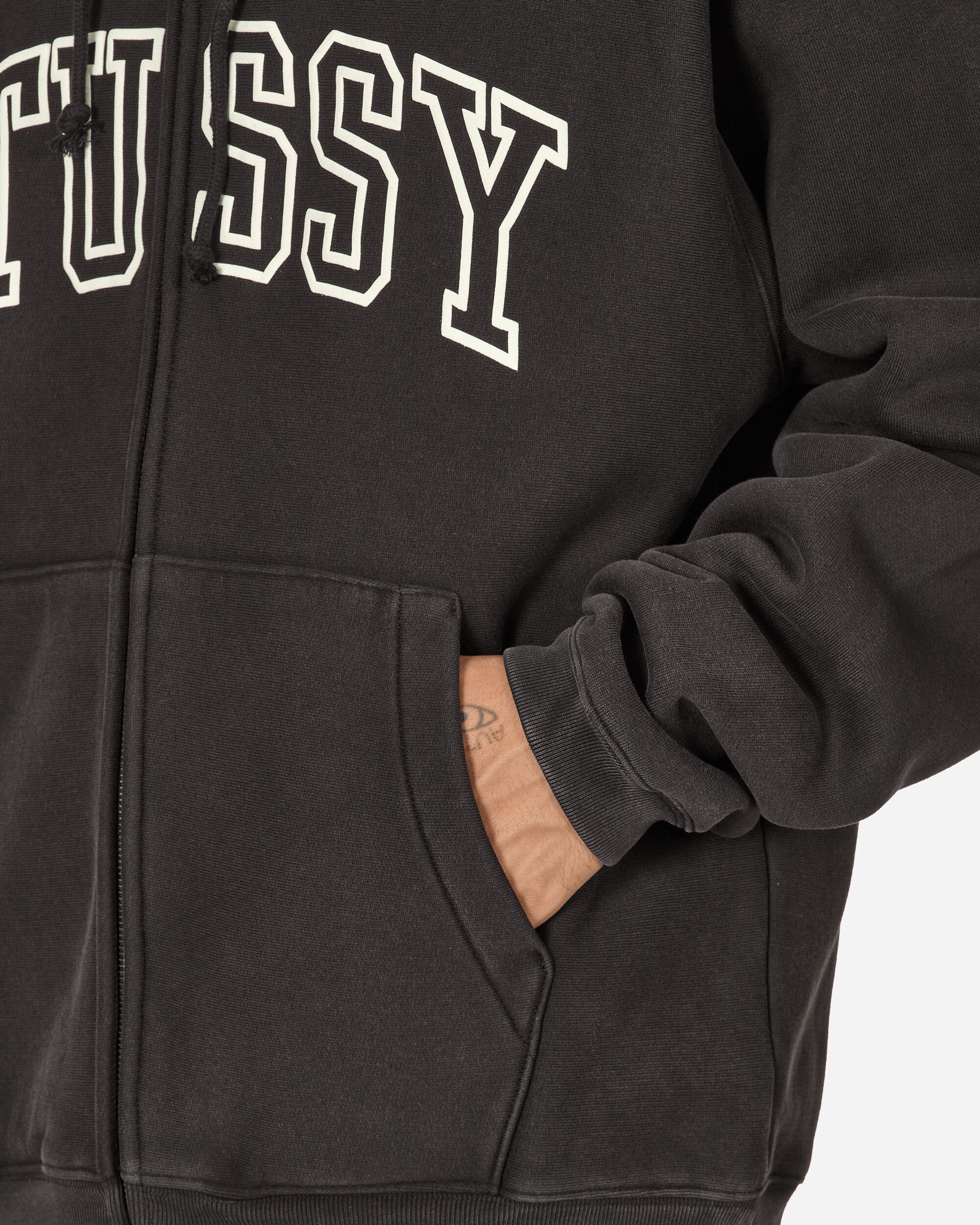 STUSSY Outline Zip Hoodie Black - Hoodies - BeyondStyle