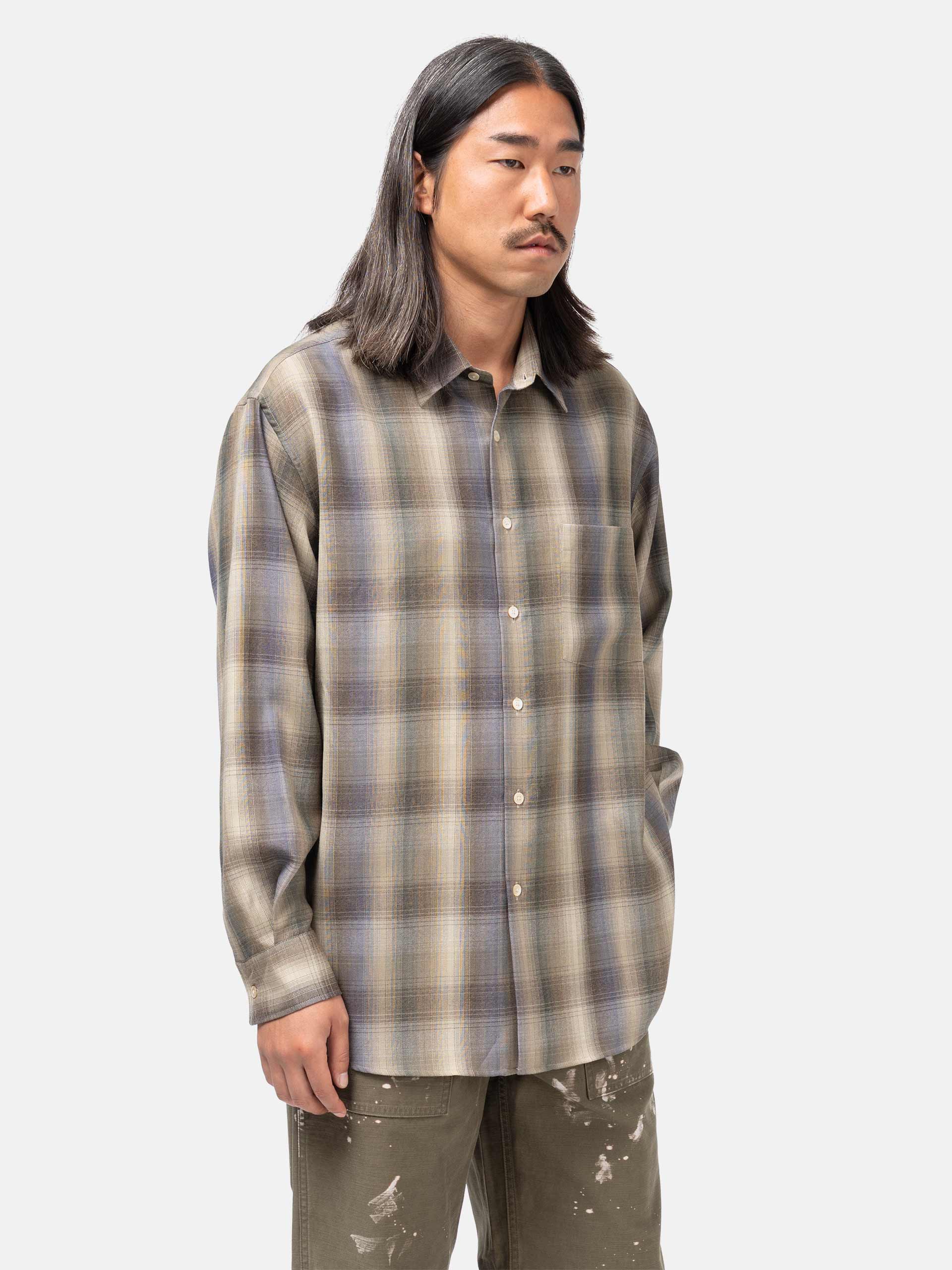 AURALEE Super Light Wool Check Shirt Brown Blue Check | HAVEN