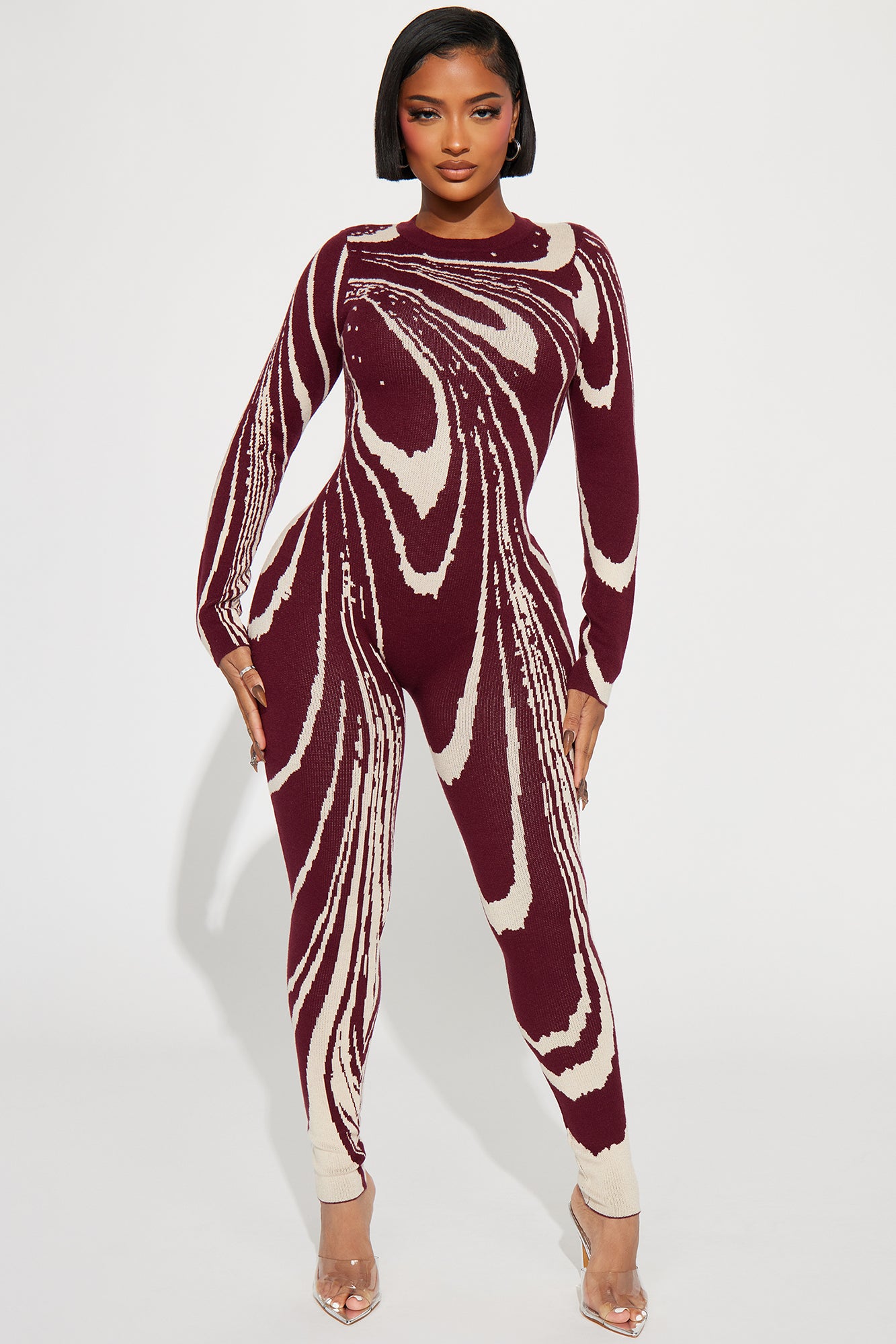 Darkest Secret Sweater Jumpsuit - Burgundy/combo | Fashion Nova