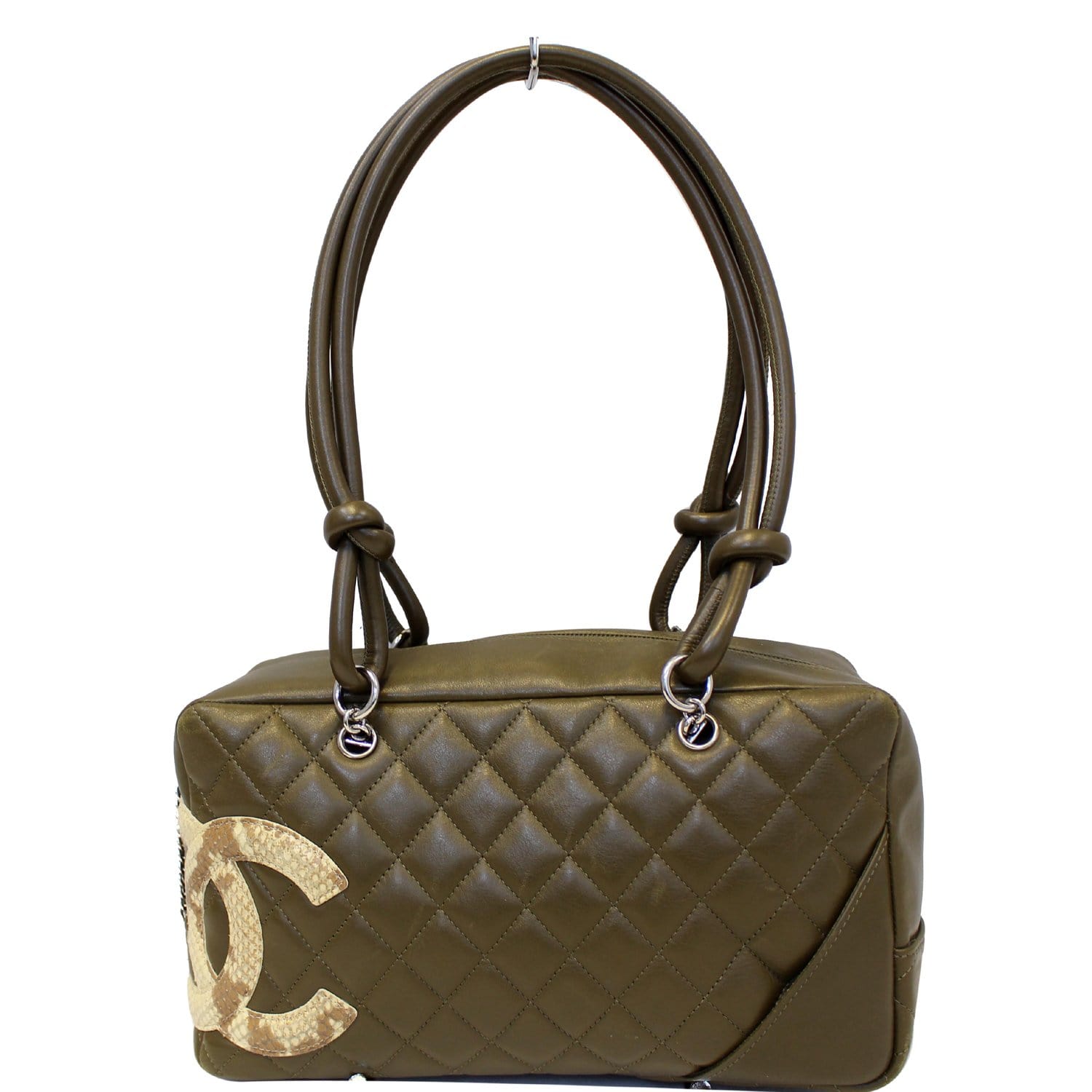 CHANEL Cambon Line Leather Shoulder Bag Dark Green