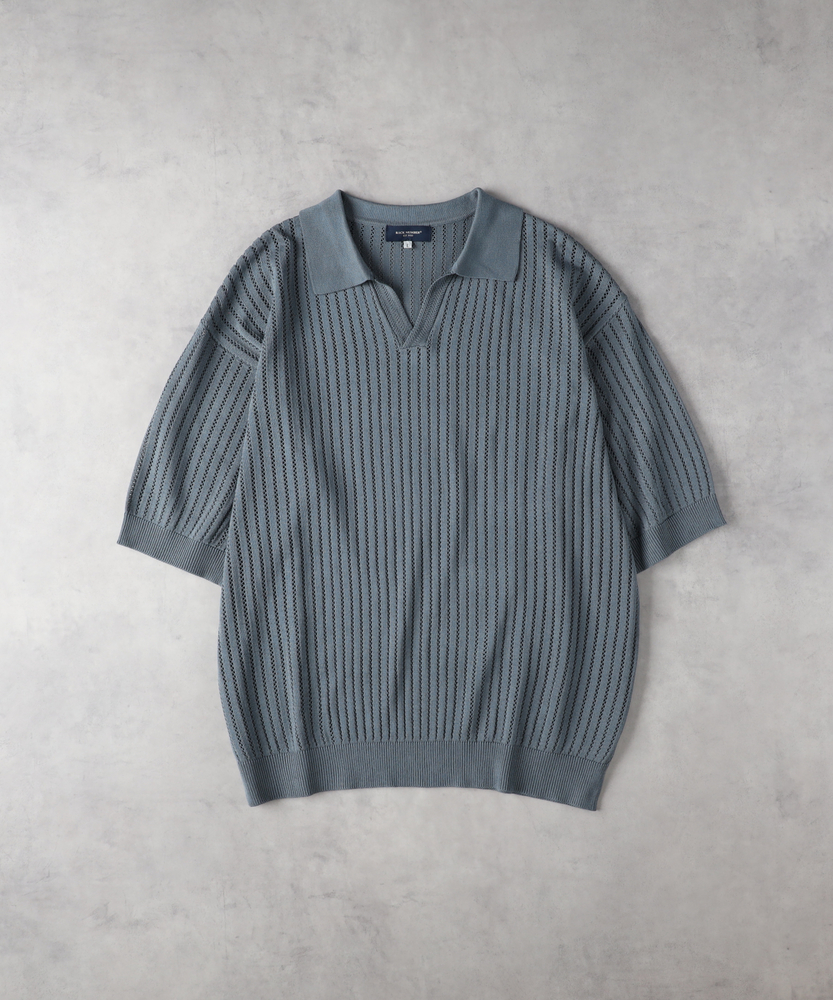 透かし編みニットスキッパーポロシャツ(M ブラック): トップス｜Right