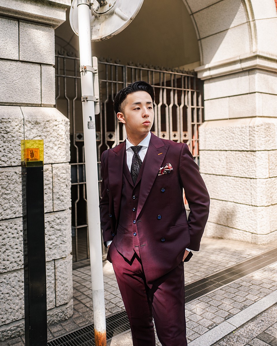 ワインレッドダブルスーツ／ベスト付き 結婚式 メンズ | トキハナ