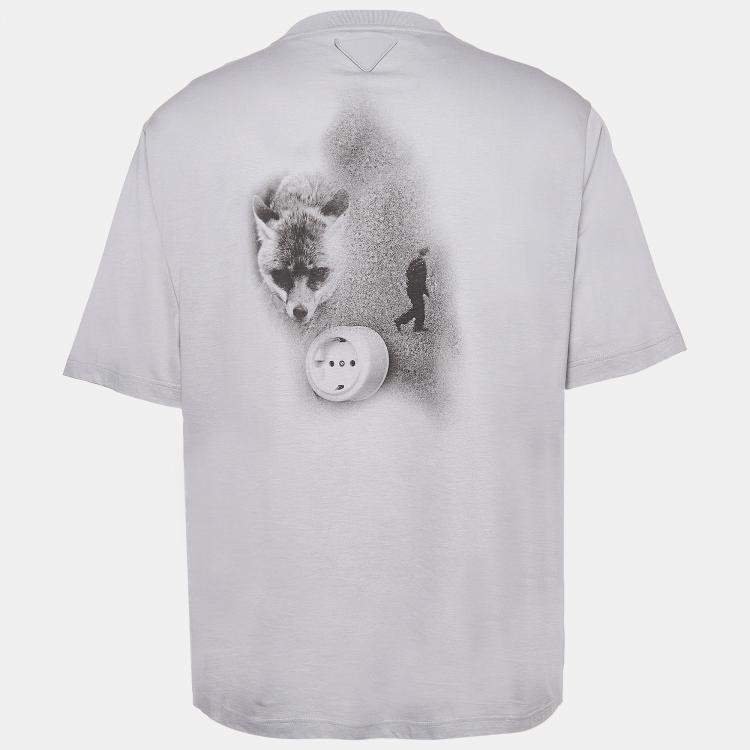 Prada Grey Printed Cotton Jersey T-Shirt L Prada | TLC