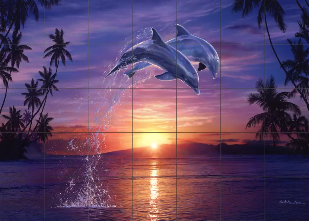 Dolphin and Whale art-Leap Of Faith II-Tile Mural