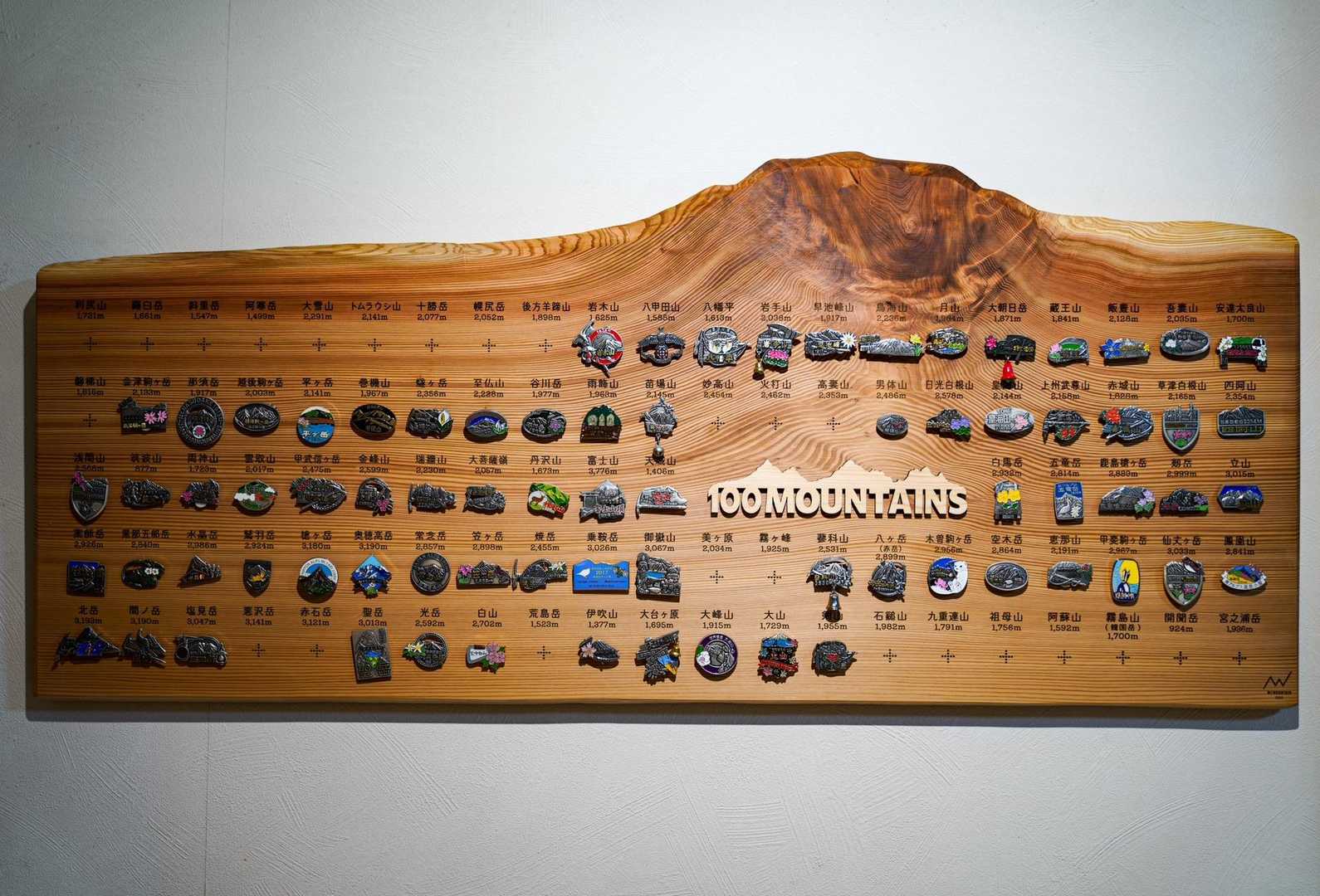 無垢の木の板に日本百名山の山名と標高を彫 / beehiveさんの