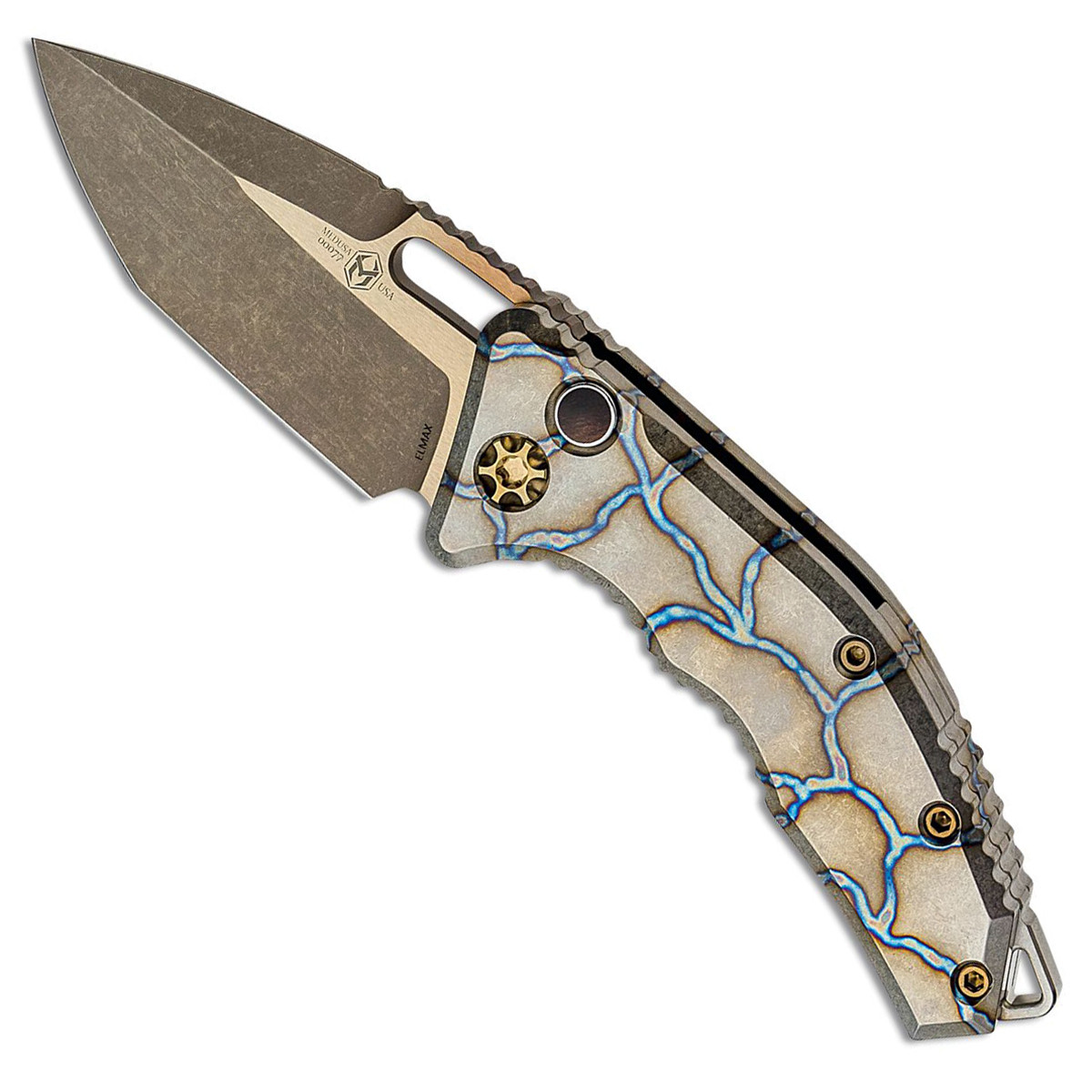 Heretic Knives Medusa Auto Tanto Flamed Titanium Handle Bronzed