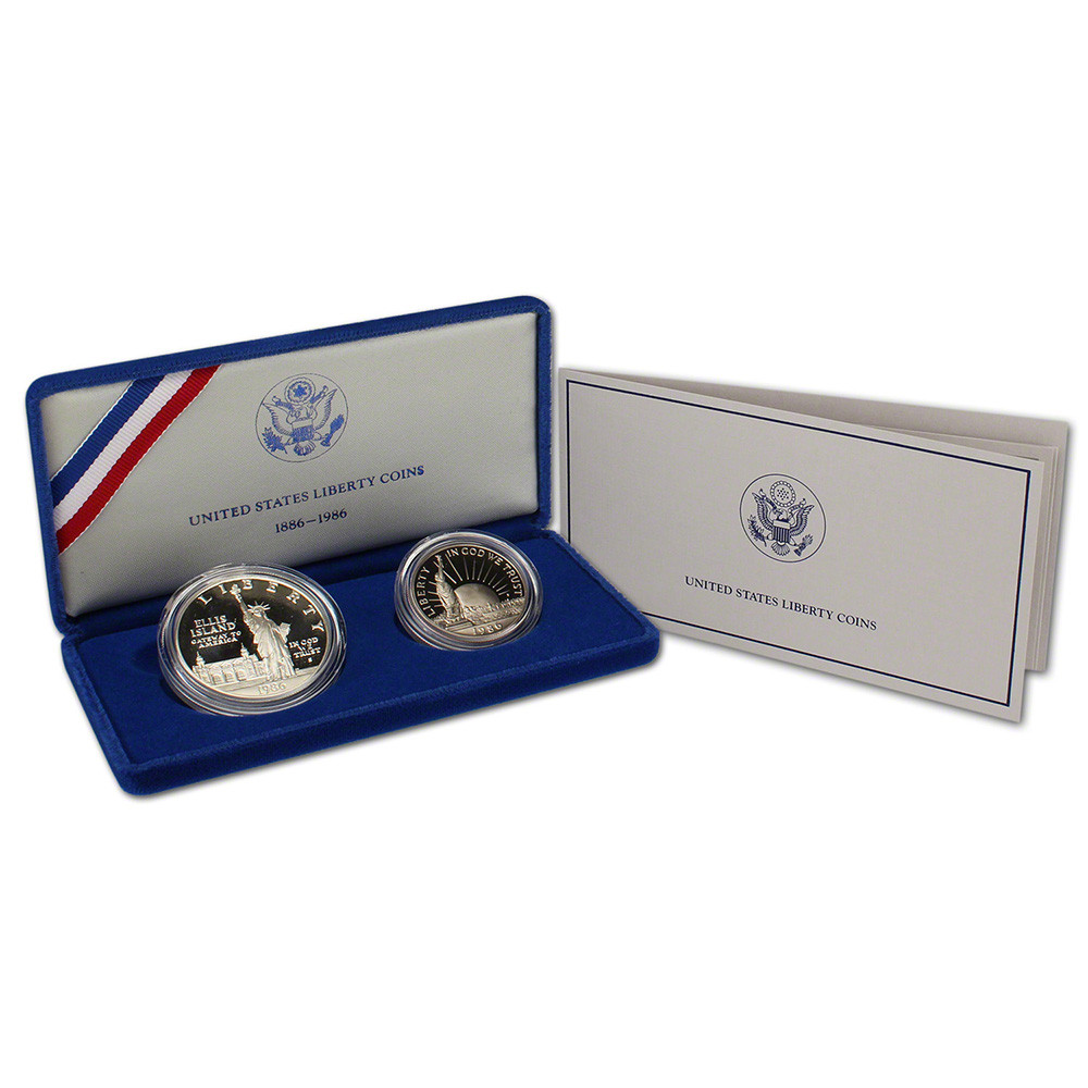 1986 US Statue of Liberty 2 Coin Commemorative Proof Set in OGP
