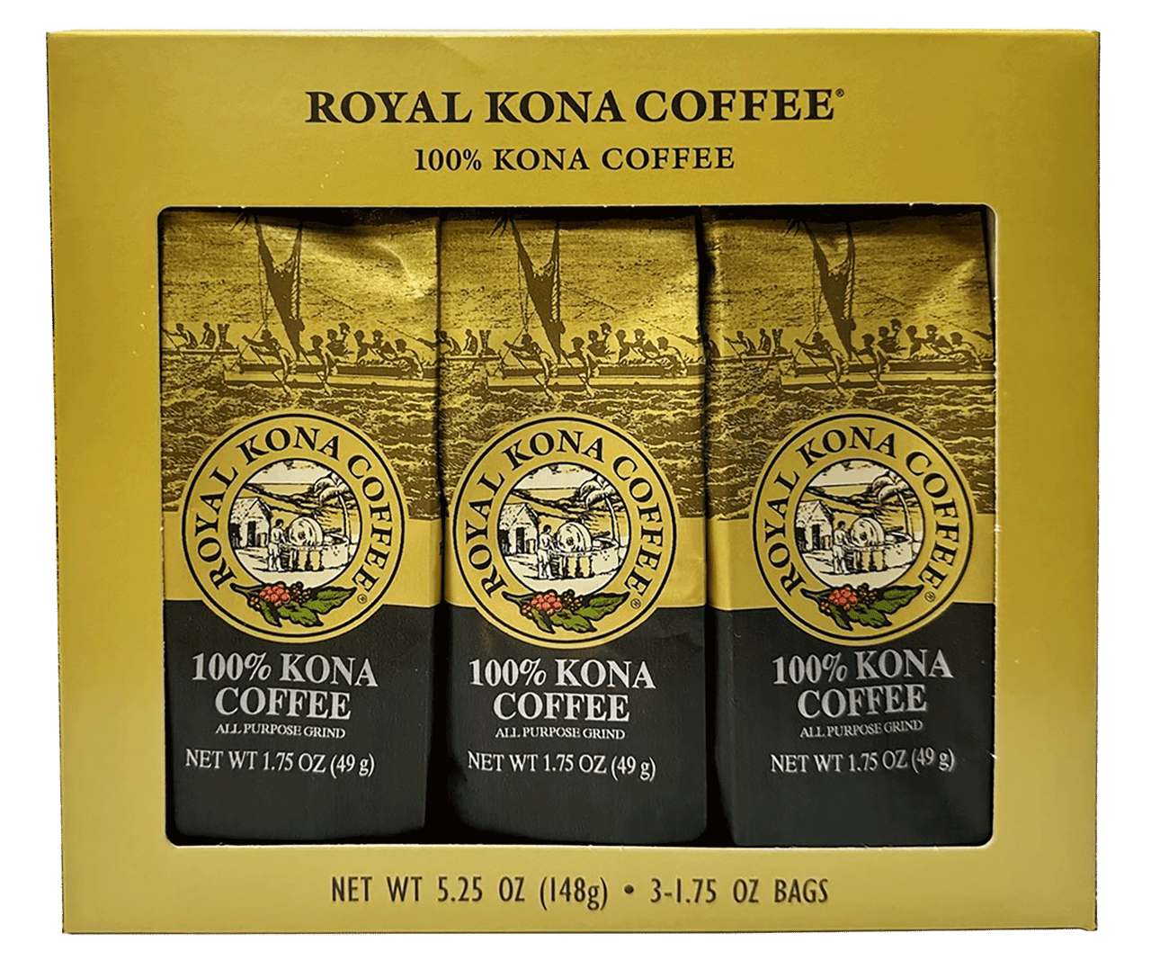 Royal Kona 100% Kona Coffee 1.75oz Grind 3 Pack
