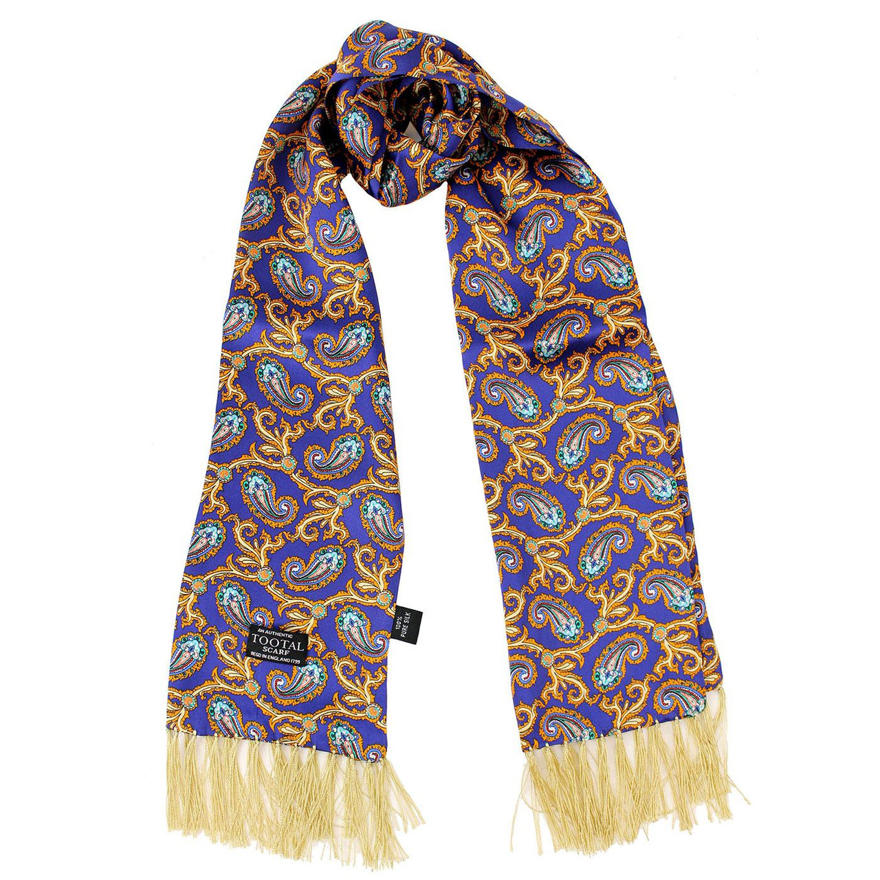 Tootal Navy & Gold Paisley Retro Mod Silk Scarf