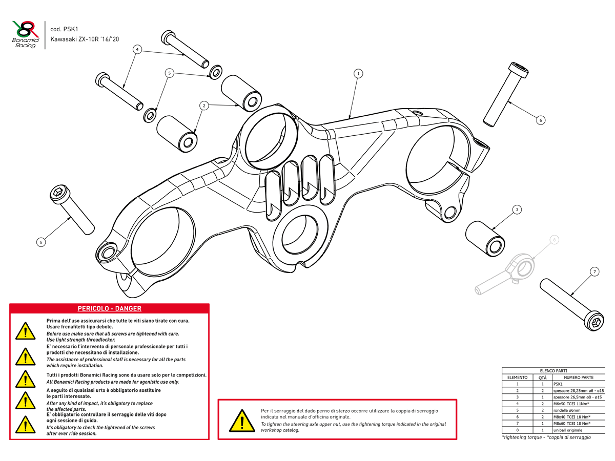Bonamici Top Triple Clamp Kawasaki ZX-10R (Black) (Street) (16-20