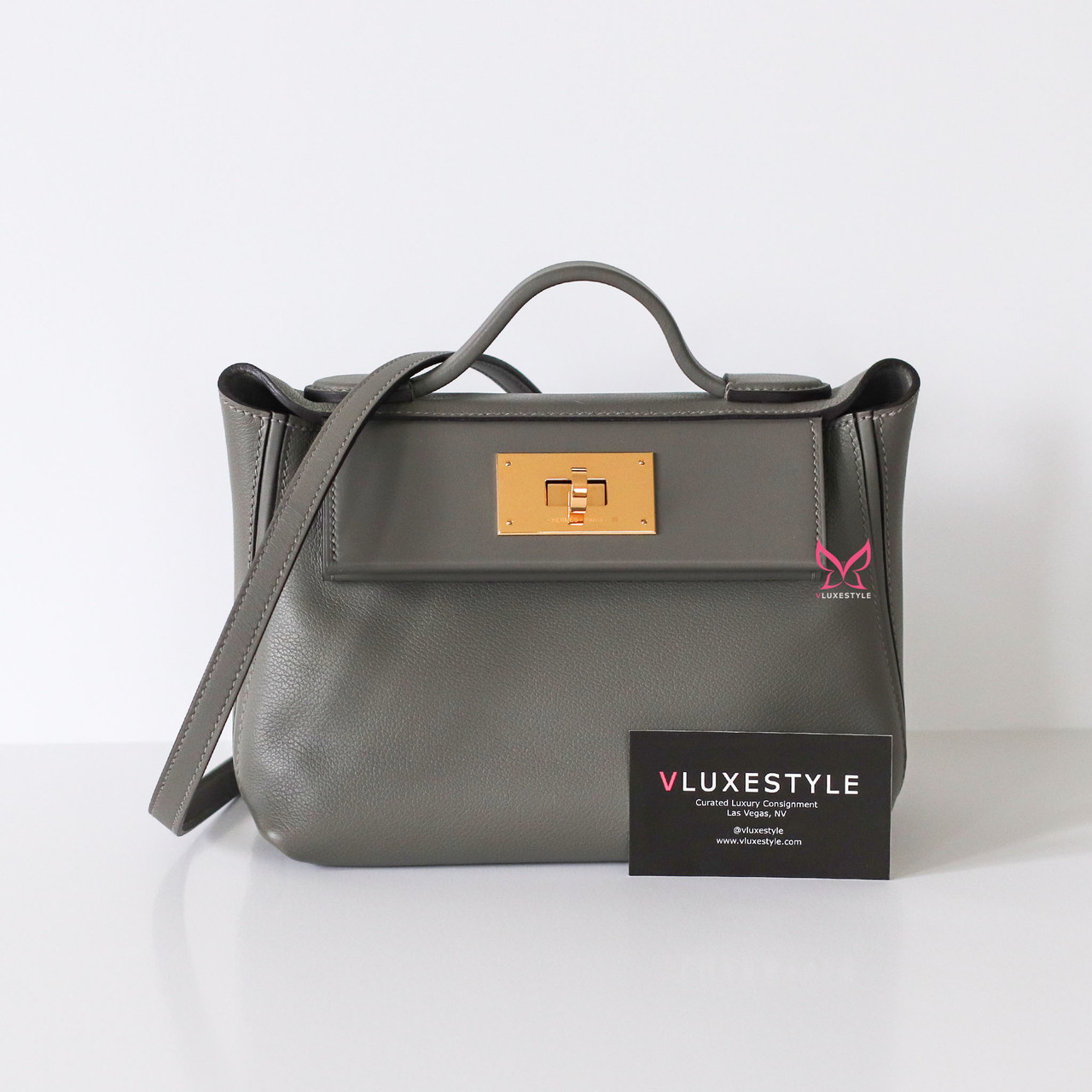 Hermes 24 24 21 Mini Evercolor Swift Gris Meyer with Gold hardware