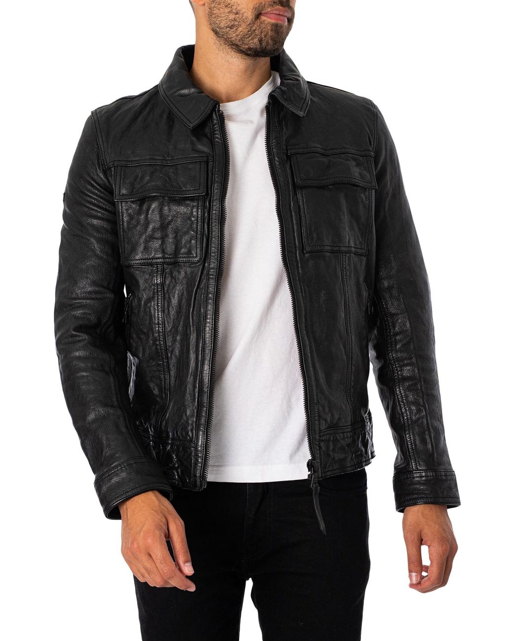 Superdry Seventies Leather Jacket in Black for Men | Lyst UK