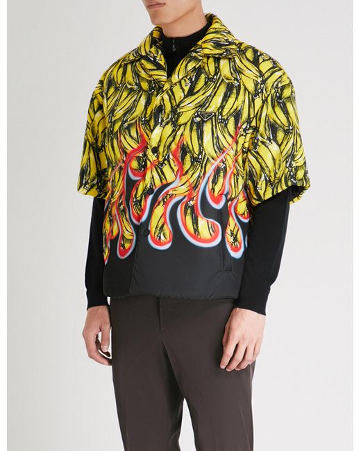 Prada Banana-print Padded Gabardine-shell Shirt in Black for Men