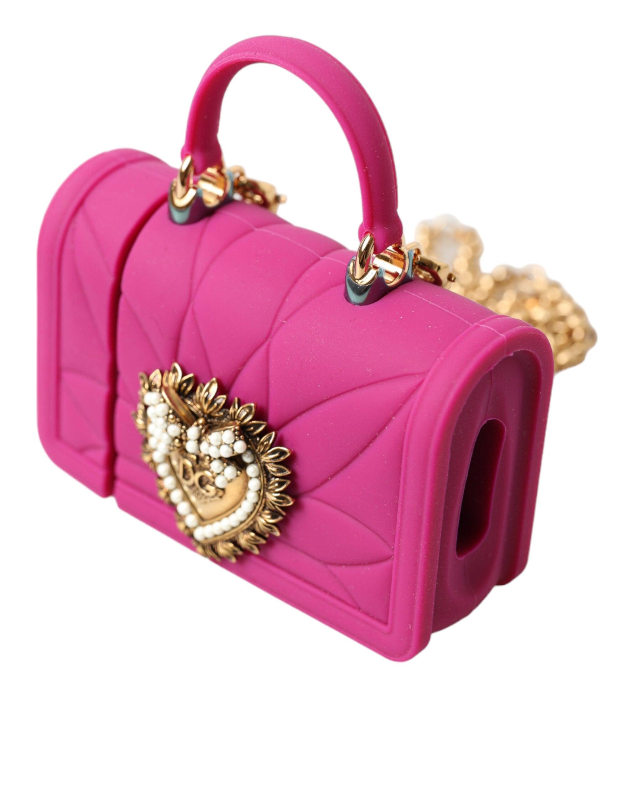 Dolce & Gabbana Pink Silicone Devotion Heart Bag Gold Chain