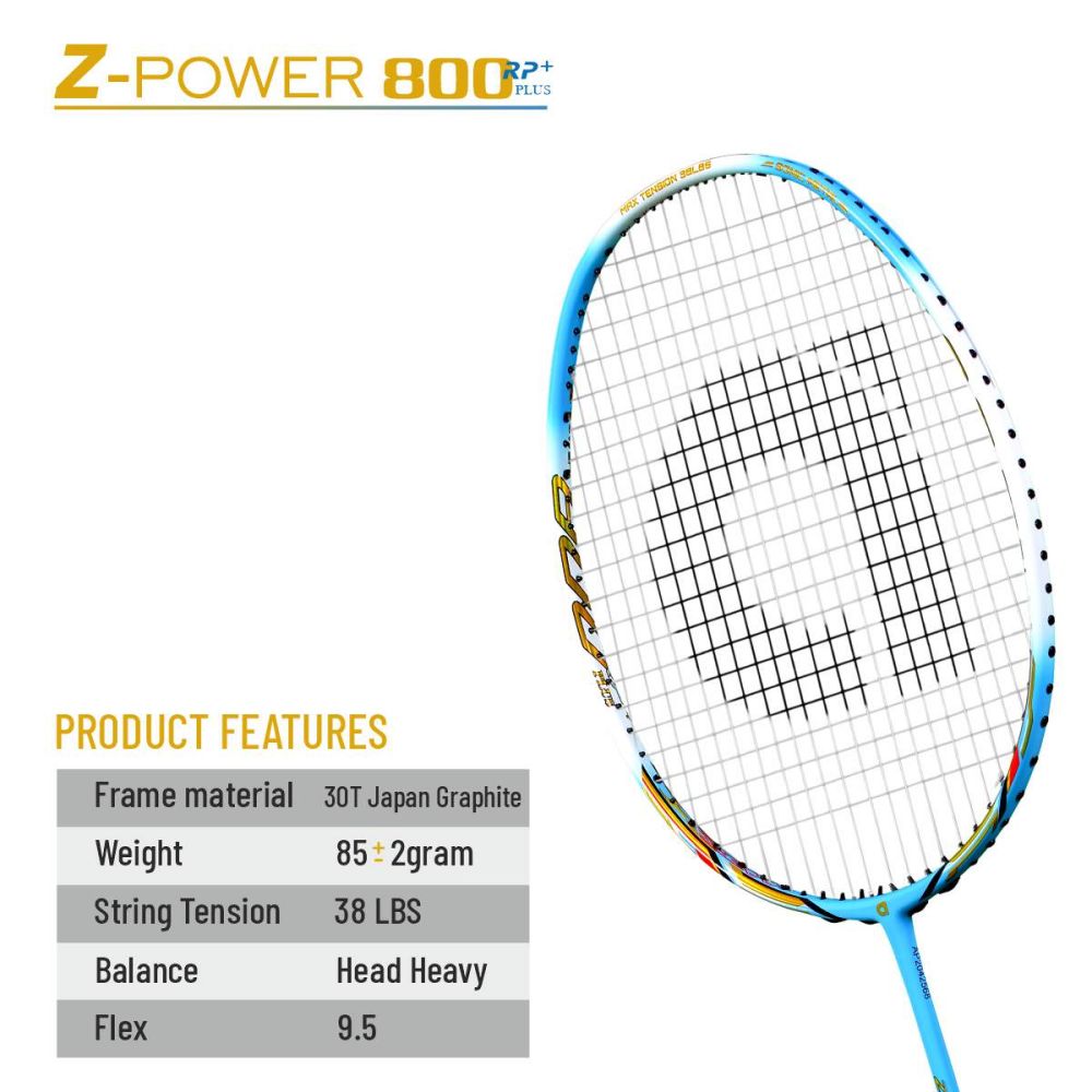 APACS Z Power 800 RP+ Badminton Racquet (Unstrung, Blue/White)