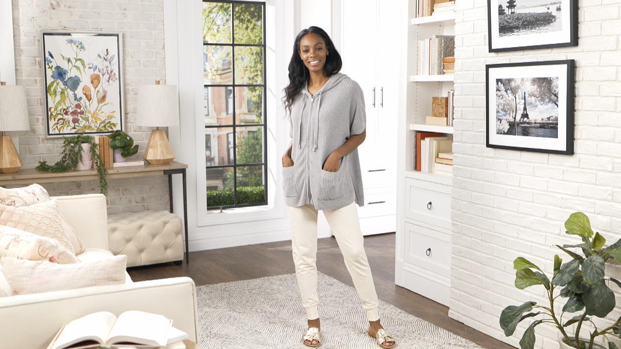 Barefoot Dreams Cozychic Ultra Lite Ribbed Zip Up Poncho - QVC.com